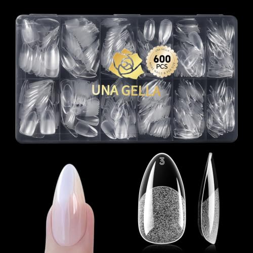 Medium Almond Gel Nail Tips - 600 Pieces, Pre Etched, Traceless, Soak-Off