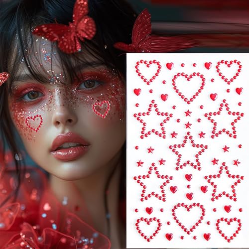 Red Face Gems Set - 1760 Self-Adhesive Rhinestones for Makeup & DIY