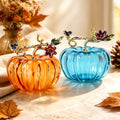 Small Crystal Glass Pumpkins for Fall Decor - Orange & Blue, 2 Pcs