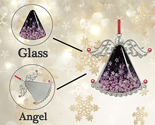 Angel Christmas Tree Ornament - Cherry Blossom Flower Glass Hanging Decoration