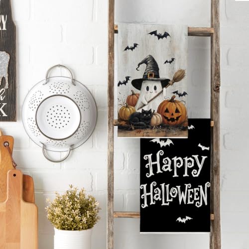 Halloween Kitchen Towels Set of 2 - Ghost Happy Fall Decor 18x26 Inches
