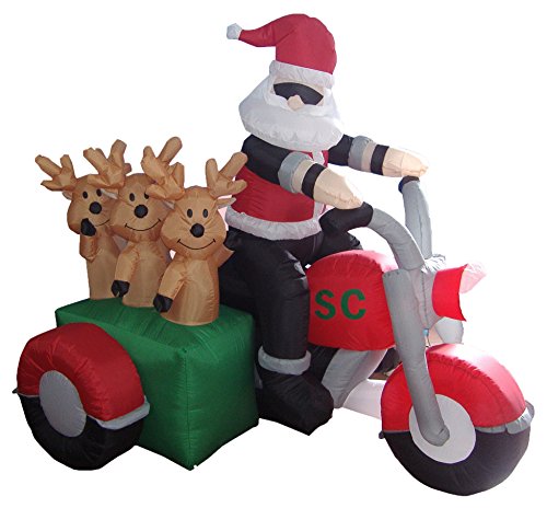 Inflatable Santa Claus and Reindeer Ride in Motorcycle Yard Decoration