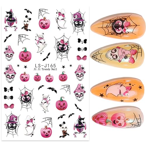 Halloween Pumpkin and Ghost Nail Stickers - Variation 05, Spooky Fall Nail Art Decals, 7 Sheets
