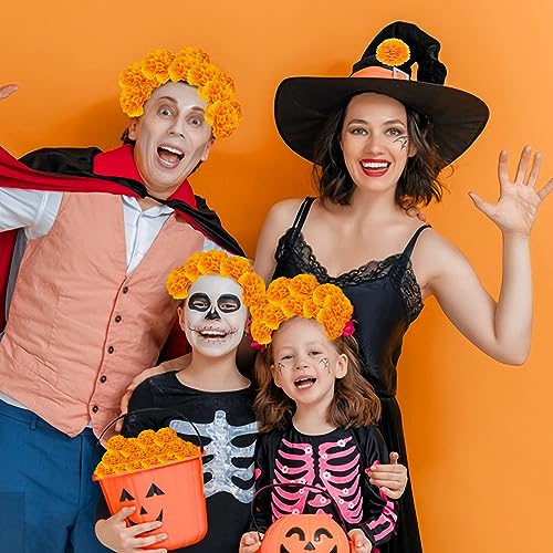 Artificial Marigold Flowers Heads Bulk 50Pcs for Day of The Dead Halloween Diwali Home Decor - Orange