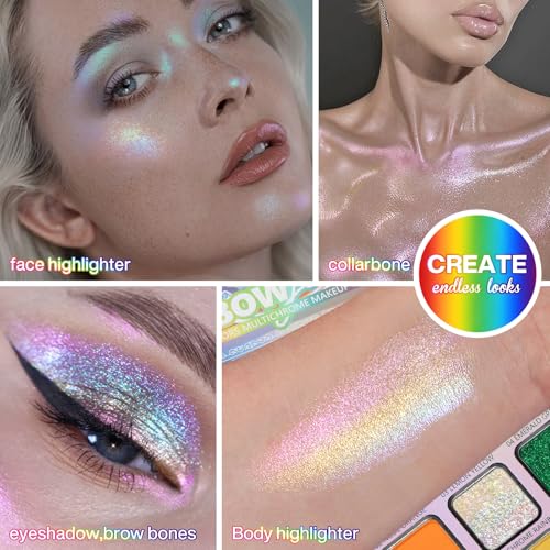 Colorful Eyeshadow Palette with 28 Neon Rainbow & Multichrome Shades
