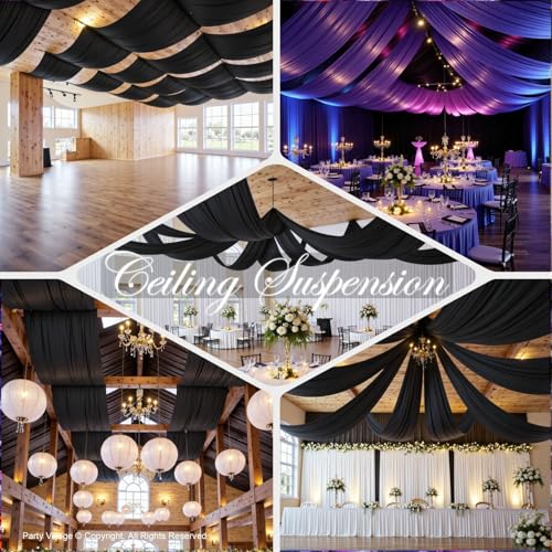 Black Ceiling Drapes - 4 Panels 60W x 30L ft for Halloween & Wedding Decor - Variation: Black / 60"W x 360"L (Pack of 4)