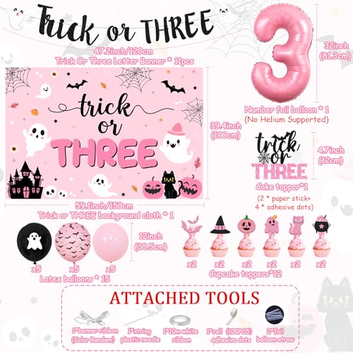Halloween 3rd Birthday Party Decorations Set with Banner Balloons Cake Toppers