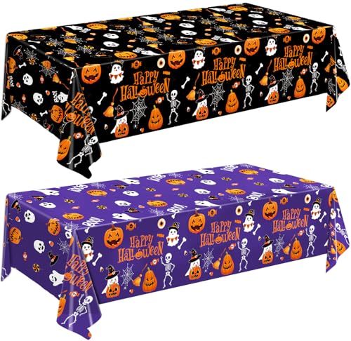 Halloween Disposable Plastic Tablecloths - 2 Pack, 54x108 Inches, Spooky Design