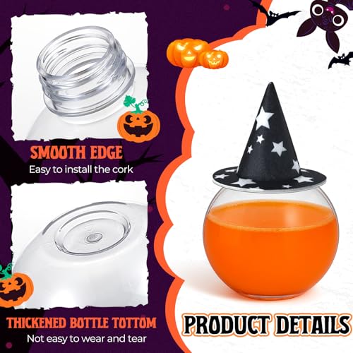 Halloween Potion Bottles Set with Wizard Hats - 24 Spherical Plastic 200ml Decorations