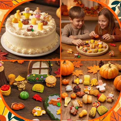 Thanksgiving Mini Resin Figurines Set - 30 Pieces Autumn Fall Decor