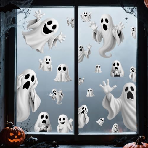 Halloween Window Clings Ghost Stickers - Floating Ghosts Reusable Static Decals for Windows Doors Mirrors - 4 Sheets