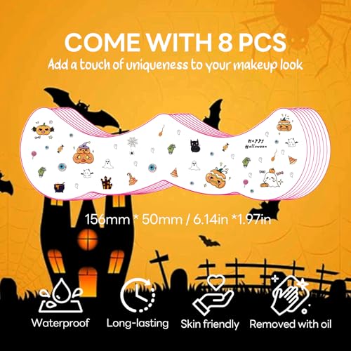 Halloween Temporary Fake Tattoo Sticker Kit - Colorful Cute Pumpkin Design - 8 Sheets