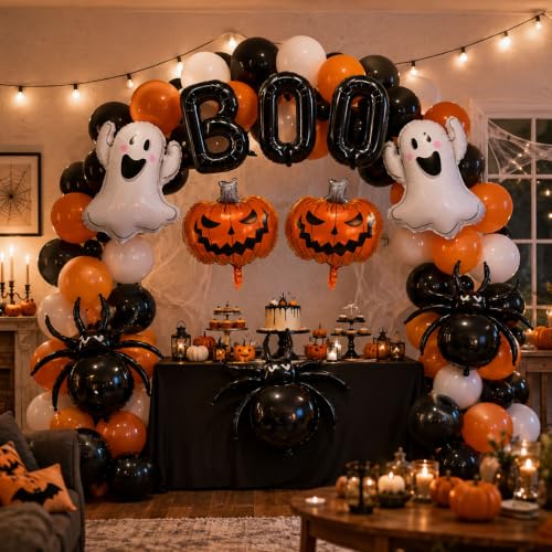 Halloween Foil Balloons Set - Ghost, Pumpkin, Spider, Boo Letters - 10 pcs