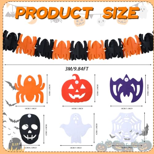 Halloween Paper Garland Set - 6 Pieces, 60 ft Black, Orange & White Decorations