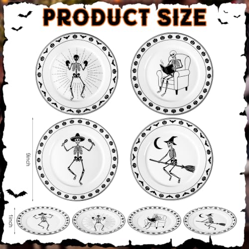 Halloween Skeleton Ceramic Plates Set of 4 - 9 Inch Gothic Tableware
