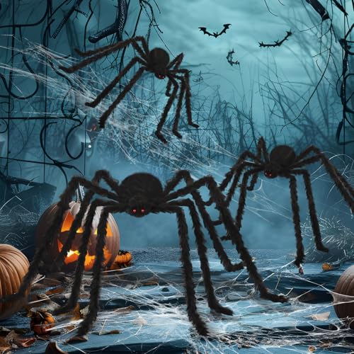 10ft & 5ft Giant Halloween Fake Spiders - Realistic Outdoor Yard Decor