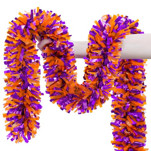 Halloween Garland 50FT Purple & Orange Tinsel Decor for Parties & Indoors