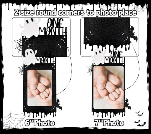 Black Little Boo Halloween Baby Milestone Banner - Glitter Ghost Photo Decoration for 1st Birthday