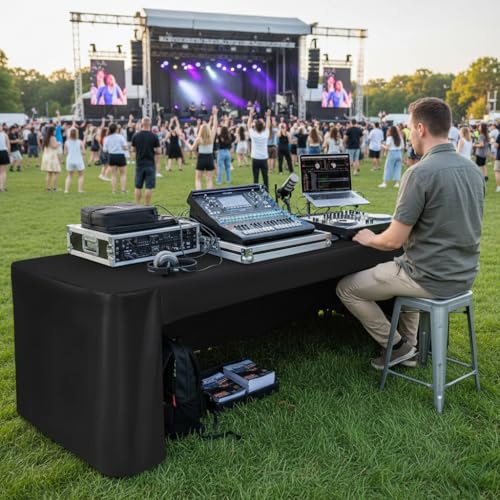 4-Pack 6ft Black Open Back Fitted Tablecloths for Events and Craft Fairs - 72x30 Inches
