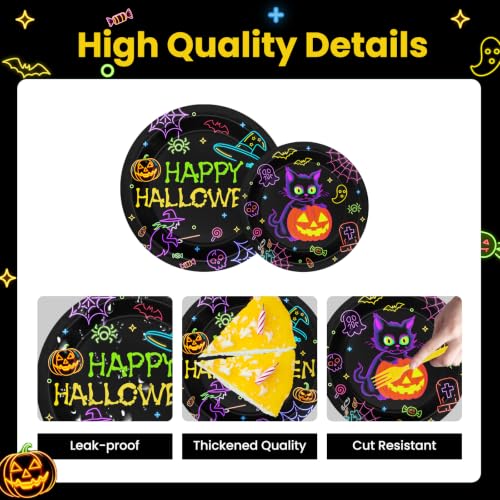 Neon Halloween Party Tableware Set - 170 Pieces for 24 Guests