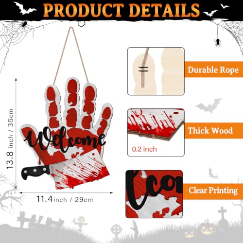 Halloween Bloody Handprint Welcome Sign for Front Door Horror Knife Decor