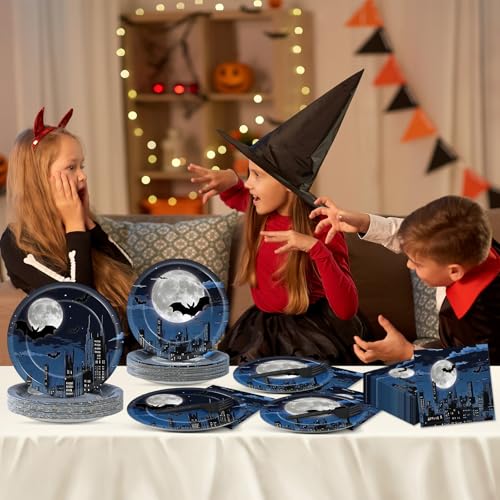 Night Bat Theme Party Plates Napkins & Forks Set - Kids Hero Birthday Decor