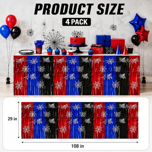 Red Black Blue Foil Fringe Table Skirt - 28.5 x 432 Inch Party Decorations, 4 PCS