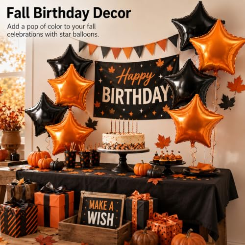 Halloween Star Foil Balloons Set - 18 Inch Orange & Black Party Decorations