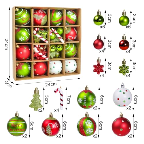 46 Pack Christmas Tree Ornaments Set - Shatterproof Holiday Decorations with Star Toppers