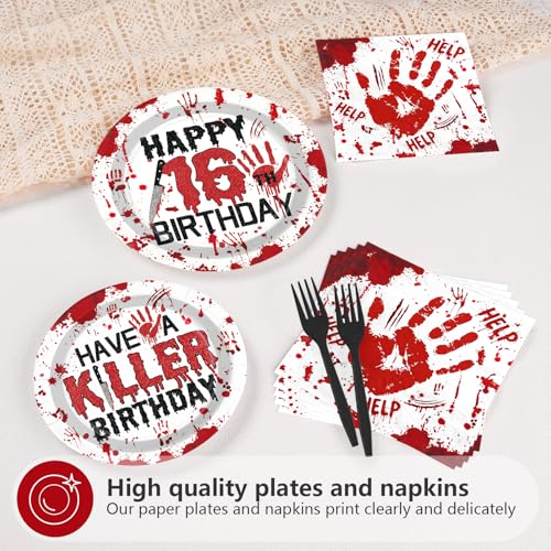 Bold Thriller Style Bloody 16th Birthday Party Plates & Decor Set - Serves 24