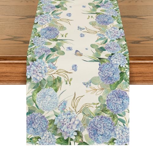 Hydrangea Wildflowers Table Runner 13x48 Inch - Blue Summer Decor