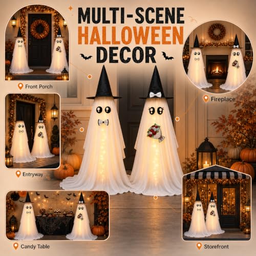 White Lighted Halloween Ghost Decorations Set of 2 - 59 Inch Couple Ghosts