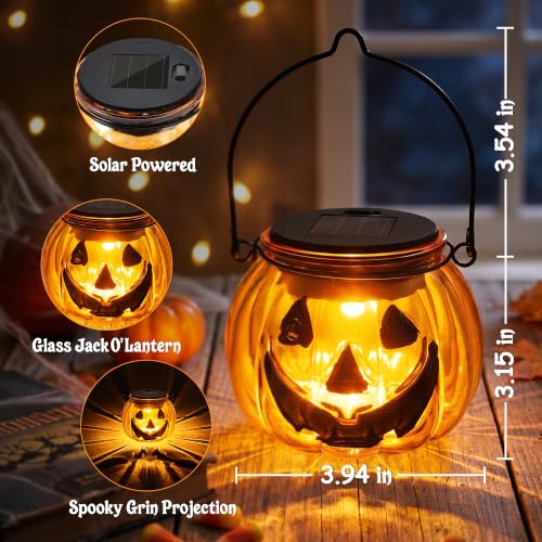Halloween Pumpkin Solar Lantern 2 Pack - Glass Hanging Outdoor Light