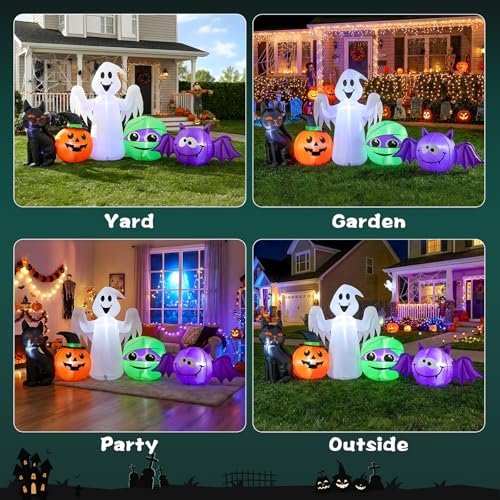 9.5FT Inflatable Ghost & Cat Halloween Decorations with LED Lights - Yard & Party Decor