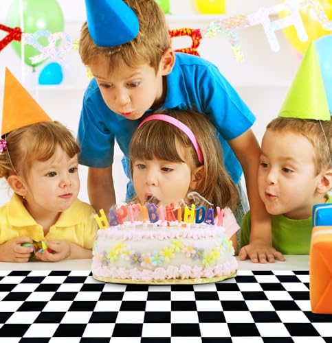 Black and White Checkered Disposable Plastic Table Runners - 12 Pcs