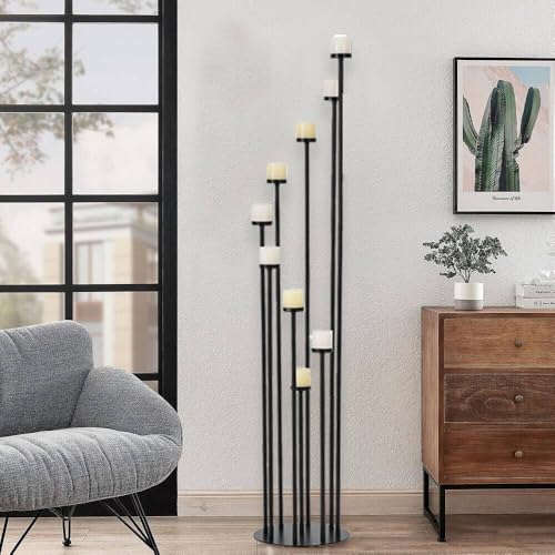 Black 44 Inch Metal Floor Candelabra Centerpiece - 9 Arm Candle Holder for Halloween, Weddings & Home Decor - Variation: Black / 2 Pcs
