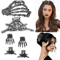 Halloween Style Skeleton Hand & Spider Web Hair Clips Set - Gothic Metal Claw Accessories
