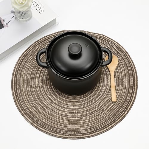 Coffee 15 Inch Round Braided Placemats Set of 4 - Woven Table Decor