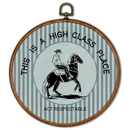 Western Cowboy Wall Art Decor - Lake Blue Round Canvas Frame 10x10