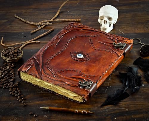 Large Hocus Pocus Spell Book Decor Leather Journal for Halloween - Brown 10x7