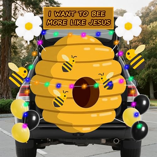 Halloween Bee Theme Car Decorations Kit with Balloons & LED String Lights - Trunk or Treat