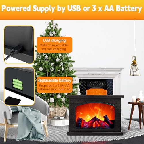 Black Fireplace Lanterns Decorative Small Fake Fireplace Lamp with LED Flame Effect