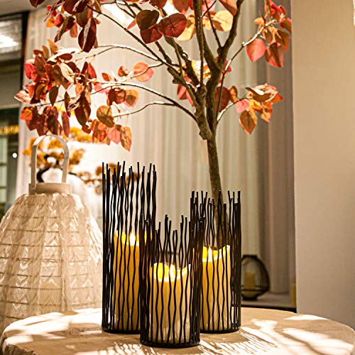 Black Metal Candle Holders Set of 3 - Modern Indoor & Outdoor Pillar Candlesticks with Varying Sizes - Metal Black / 3 Pack