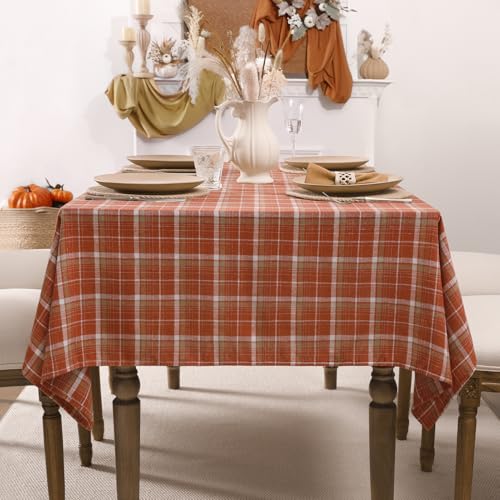 Romanstile Fall Checkered Tablecloth Square - Orange Plaid 54x54 Inches - Autumn Decor