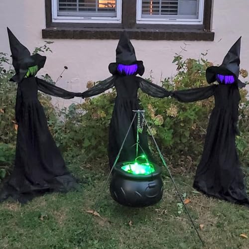 Outdoor Halloween Witches Cauldron with Tripod & LED Lights - Large Yard Decor