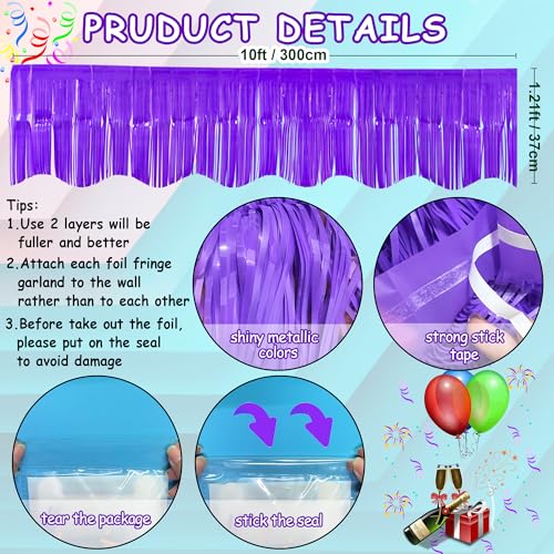 Purple Foil Fringe Garland for Parade Float & Party Decor - 39 Ft, 4 Pack