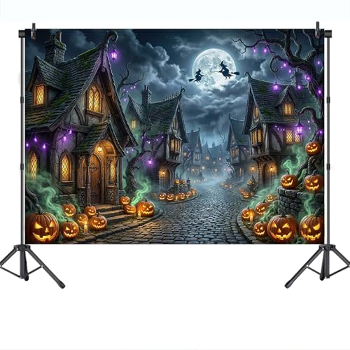 Halloween Backdrop Haunted House Pumpkin Banner for Party Photo Booth - 8x6ft (96x72 inch) - Spooky Decorations