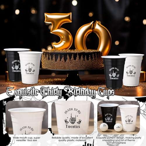 30 Pack Gothic Themed Plastic Cups and Spooky Birthday Balls for 30th Party