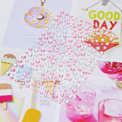 Self-Adhesive Face Costume Gems Set - Pink & White, 650 Pieces for Halloween & Festivals