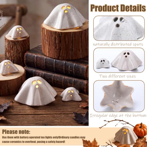 5 Pcs Handmade Ceramic Ghost Tealight Holders Halloween Decor Set